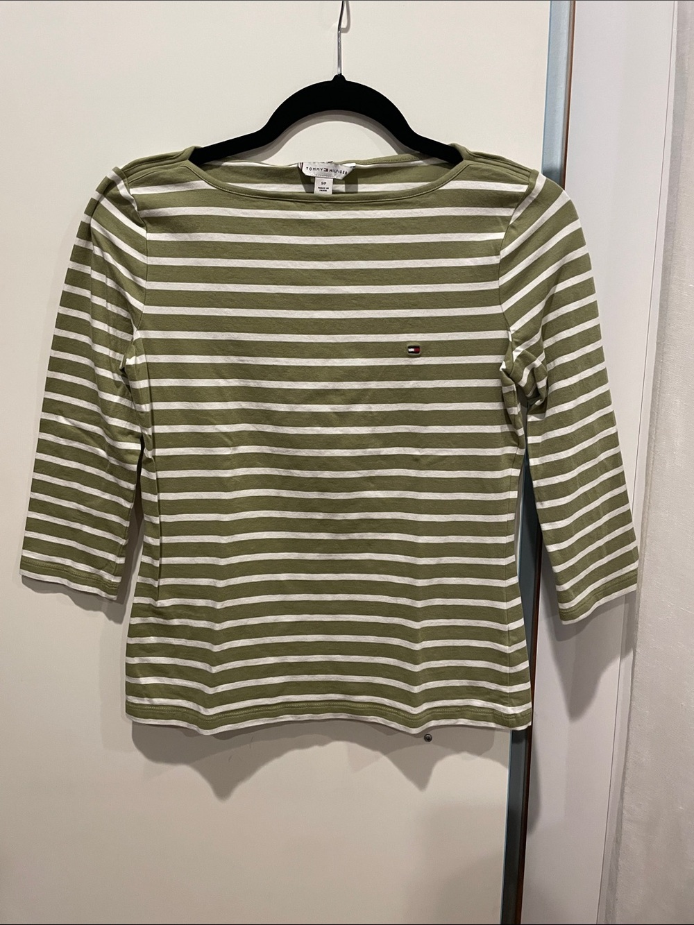 Tommy Hilfiger Olive & White Striped Boatneck Shirt